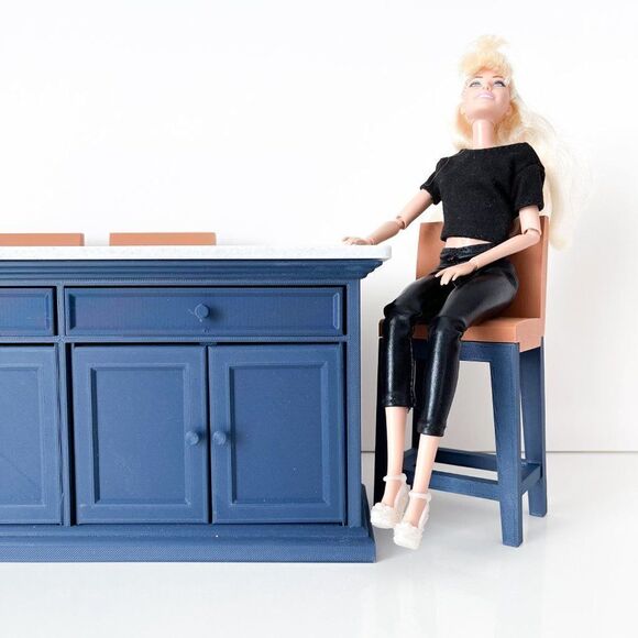 Barbie Integrity Doll Navy Kitchen Island 1:6 Scale 3 Matched Chairs 3D Printed - Picture 11 of 13